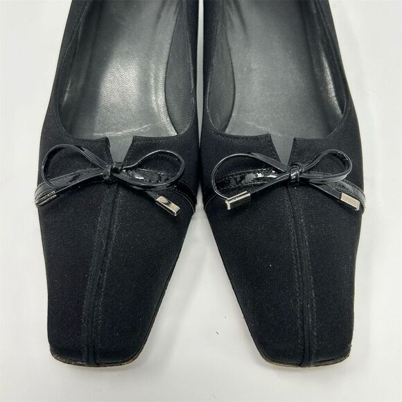 Stuart Weitzman Women's Black Kitten Heel Pumps Square Toe Bow Accent Size 8.5 B - Picture 4 of 12